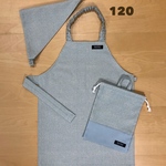 子供用エプロン3点セット　ヒッコリーデニム風　サックス　120