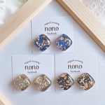 【再販】& 新色 ✽ サファイア、グレー、ブルースクエア大ぶりピアス(イヤリング)サージカルステンレス nonoacs