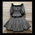 1点物*シャーリングブラウス＆3段ティアードスカート★黒ギンガムチェック(即納品)