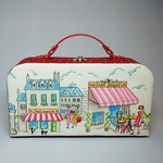 USAコットン★パリの街並み★トランク型BOX（裁縫箱、お道具箱にも)