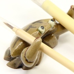 蟹　筆置　織部(茶）