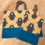 ずんぐりクロクマ綿麻キャンバスからし色北欧♪レッスンバック上履き入れセット