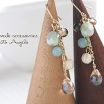 ♪+angelo+チェコドロップとアマゾナイトのピアス(p-361)シャンパン G