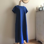 バイオウォッシュ加工リネンBLで作ったフレンチスリーブフレアワンピース