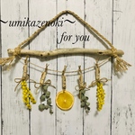 流木　ミモザ や小さなドライフラワー スワッグ付き　ガーランド 
