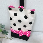 モノトーンドットとピンクドットの上履き入れ（シューズバッグ）
