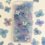 【再販】パープル×ブルーの紫陽花押し花iPhone6ケース♡