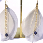 リアルフェザーとスワロビーズのピアス　blue×white