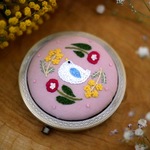 コンパクトミラー お花と鳥 *ピンク