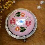 コンパクトミラー お花と鳥 *ピンク
