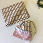 〈40×50〉ランチョンマットと給食袋のセット 格子模様 パープル×ピンクドット