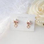 コットンパールとスワロビジュー♡ハートがゆれるイヤリング&ピアス