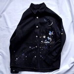 手描き　三日月と雨デニムシャツアウター　men's