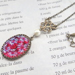 ヴィンテージ　RED　オーロラ　フラワーカボション　ネックレス