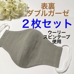 【2枚セット】表裏ダブルガーゼ 立体マスク　グレー
