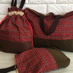 【3点セットで¥1600!!】赤チェック♪レッスンバッグ＊シューズ入れ＊巾着バッグ