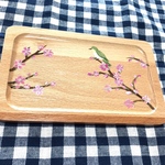 桜とメジロのトレイ　コースター　スクエア型