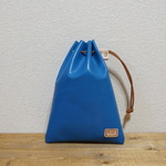 本革　レザー　巾着袋　ブルー