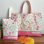 【M様オーダー品】レッスンバッグ&上履き入れ～ピンクフラワーと蝶～