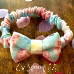 ペット用シュシュ首輪♡ことりと桜🌸柄(ライトブルー)♡鈴オプション