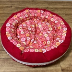 爆睡☆犬猫ペットベッドＭサイズ《レッド帆布＆モザイク花柄》
