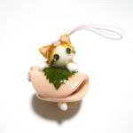 にゃんこのしっぽ○桜餅ストラップ〇桜〇茶とら白猫〇猫