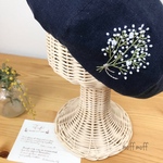 国産リネンネイビー かすみ草刺繍サマー ベレー帽　