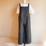 在庫あり＊受注製作＊リネン＊チャコールグレー＊サロペット＊フリーサイズ