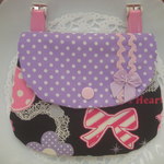移動ポケット＊リボンとハート柄/黒＊はんかちポーチ