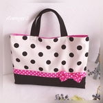 モノトーンドットとピンクドットのレッスンバッグ 