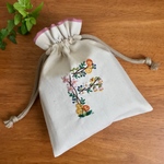 刺繍巾着ポーチ【F】