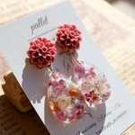 くすみピンクダリア×春沢山ボタニカルピアス、イヤリング