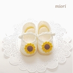 ひまわり🌻手編みベビーシューズ＊ホワイト＊オーガニックコットン