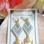 ☆デリカビーズ×パール<gray>☆ノンホールピアス