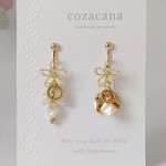 フラワーとパールのアシンメトリーイヤリング/ピアス