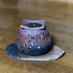 癒しの香りと灯り漂う木の葉🍃模様茶香炉　焼き締め陶器