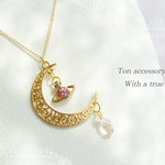 gold　pinkPlanet＊三日月ネックレス