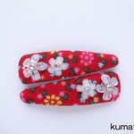 赤い小花のパッチンピン　フラワー付き　
