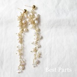 2pcs チェーンピアス 淡水パール クリアビーズ 