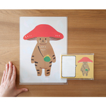 【minne限定】「きのこねこ」クリアファイルと一筆せん（30枚入り）のセット【A】