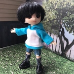 オビツ11サイズ　パーカー　水色×白