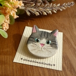 選べるニャン顔ブローチ/マグネット/ヘアゴム＊サバ白猫【作品番号N-10】