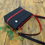 【ki様専用】№1216 倉敷帆布ワンハンドルポーチＬ～ブラック×レッド