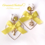 イエローのハートフープピアス/イヤリング♡·̩͙*✦ リボン ×  王冠&イニシャルver.