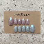 asymmetry×sherbet♡〈 ネイル　シアー ネイルチップ ミラー 秋 冬 春　ちぐはぐ　アシンメトリー　ニュアンス おしゃれ 成人式　卒業式　  