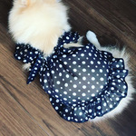 犬服　シフォンエプロンドレス　ネイビードット　犬ワンピース　犬キャミソール