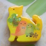 ◇268　レモネード🐱子猫と小鳥のブローチ🐤