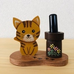 トールペイント  印鑑(シャチハタ)スタンド      ネコ(茶)
