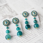 ビーズ刺繍のピアス〜dark cyan〜