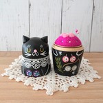 U様オーダー品＊黒猫マトリョーシカ針山＊羊毛ピンクッション
